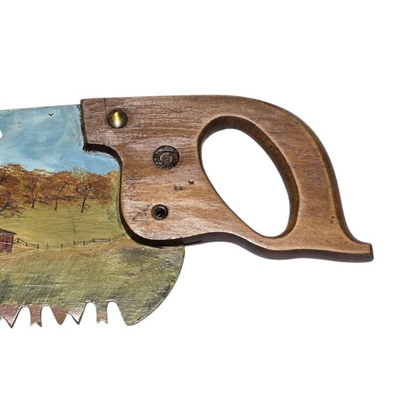 Antique Hand Saw Folk Art Rustic Countryside Scene Hand Painted Wall Decor - Picture 13 of 16